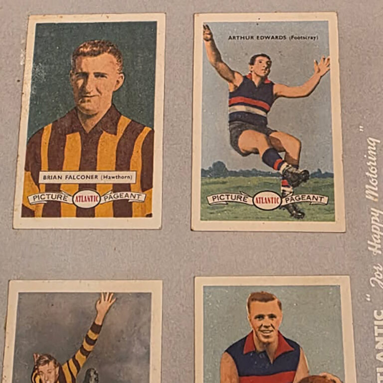 Atlantic VFL football cards album with 64 trading cards