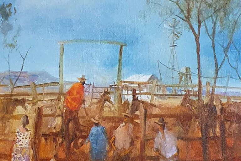 Hugh Sawrie oil on canvas 'Yarning On Springvale' RK&T Auction