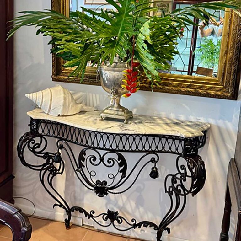 Ornate marble and ironwork hall stand at Coastal Classics Furniture, Murwillumbah