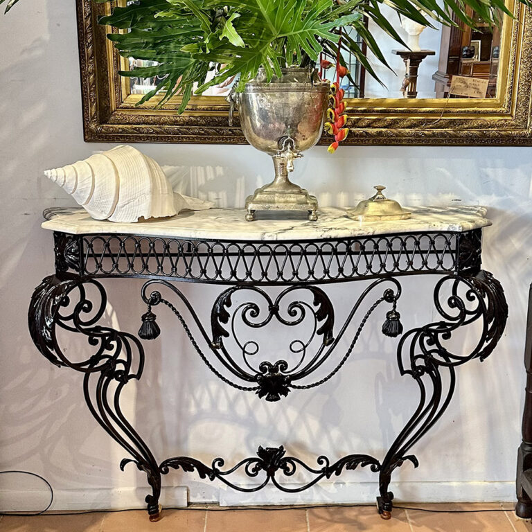 wrought iron console with marble top