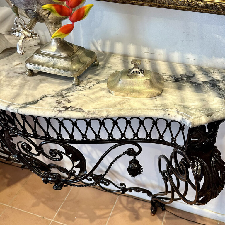 wrought iron console with marble top