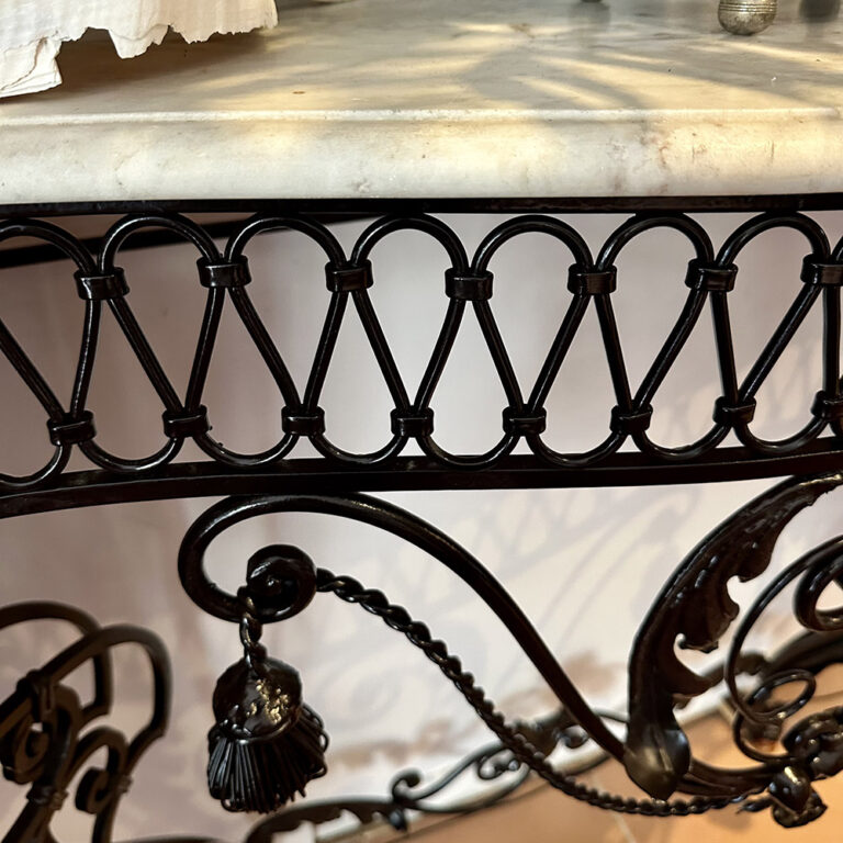 wrought iron console with marble top