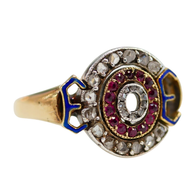 australian gold silver diamond ruby and enamel coo-ee ring