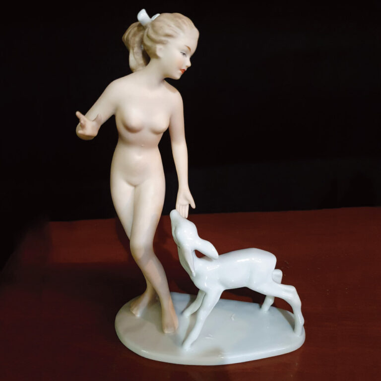 Wallendorf porcelain figurine of a girl and fawn