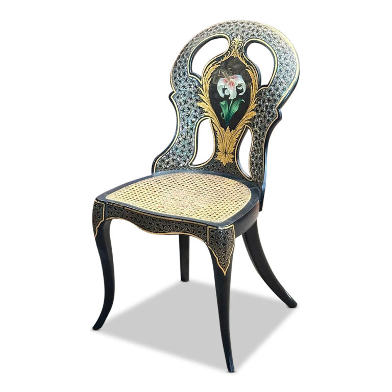 19th century papier mache hall chair with inlays c.1870