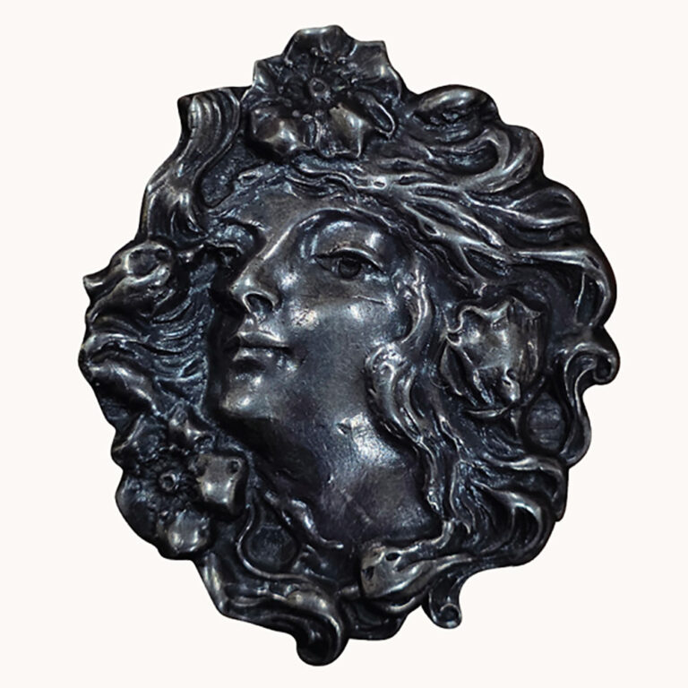 original vintage Art Nouveau sterling silver brooch of a maiden
