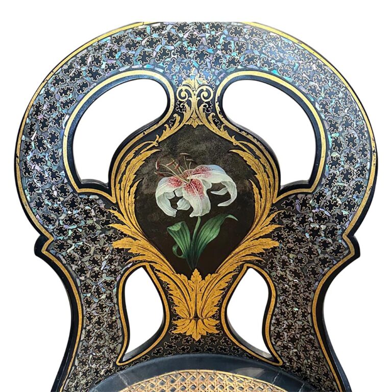 19th century papier mache hall chair with inlays c.1870