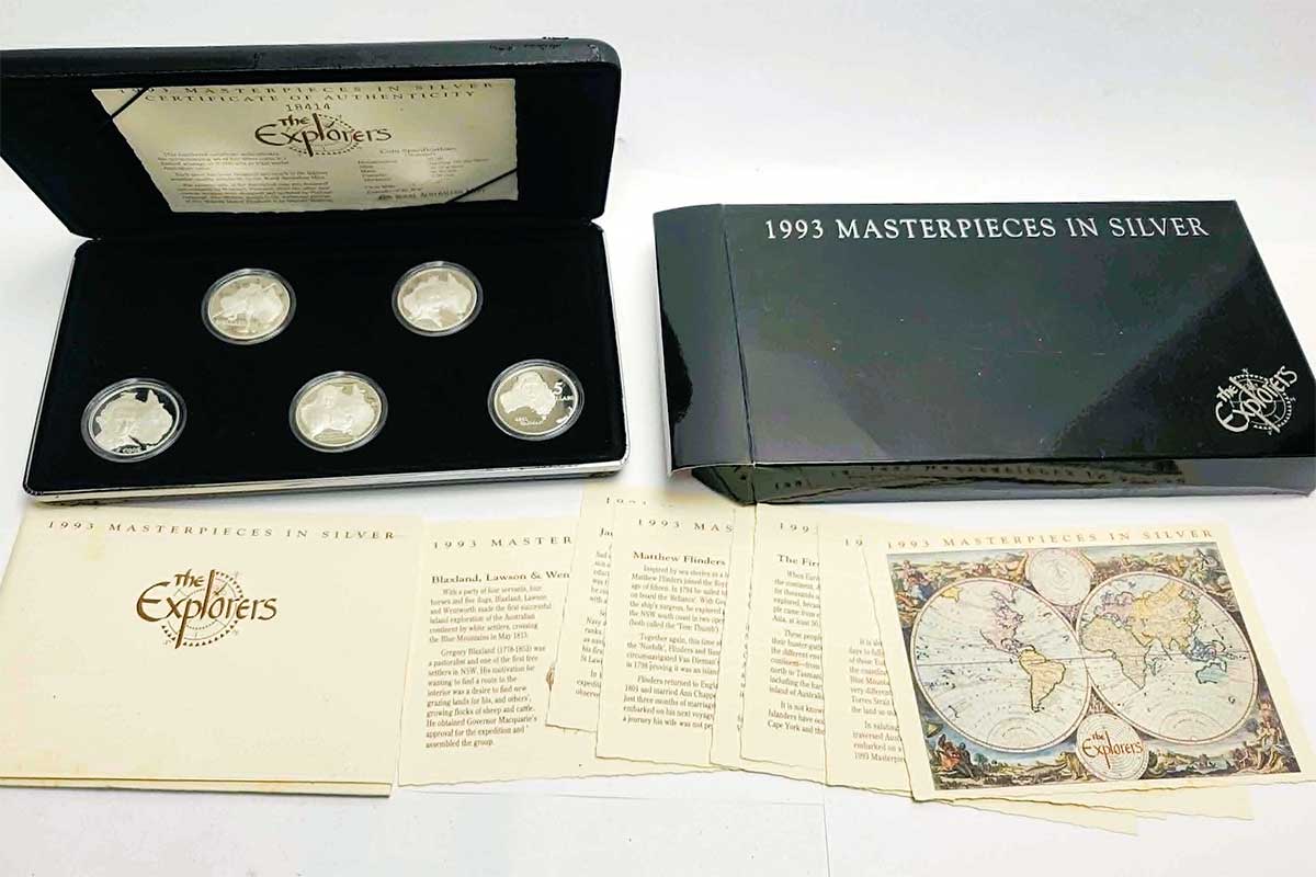 1993 Masterpieces in Silver, The Explorers Five Silver Proof Coin Set