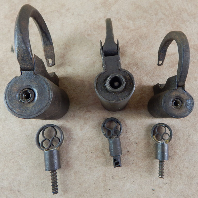 Antique screw-key iron padlocks