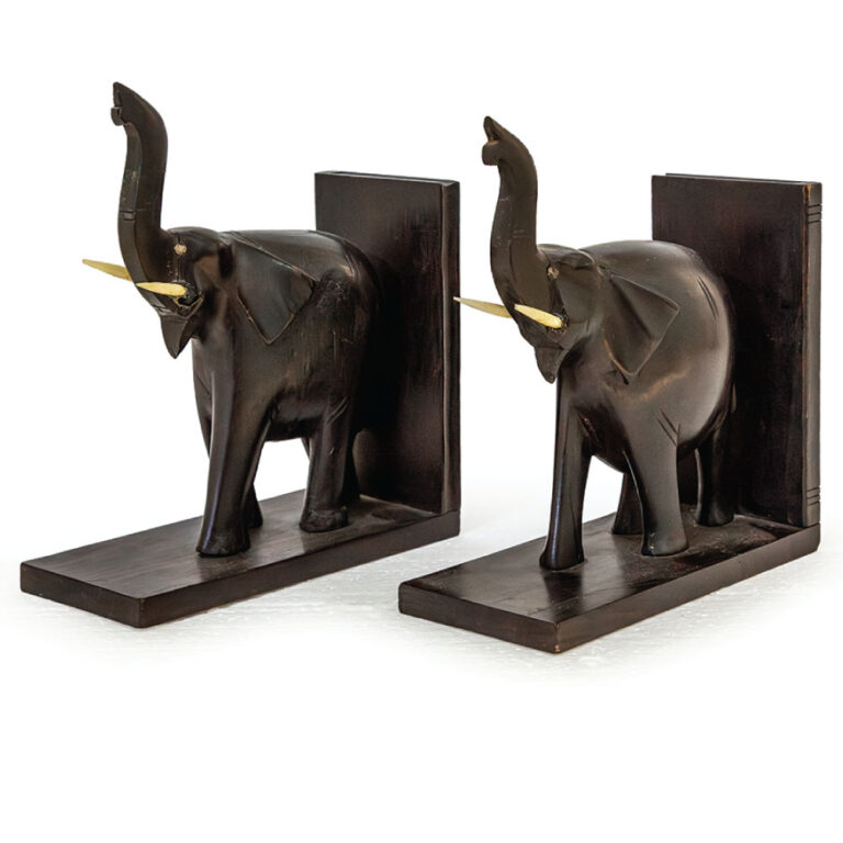 A pair of wooden elephant bookends