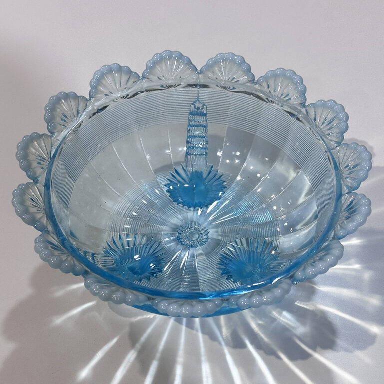 Pressed glass Klondike-footed bowl by Mosser
