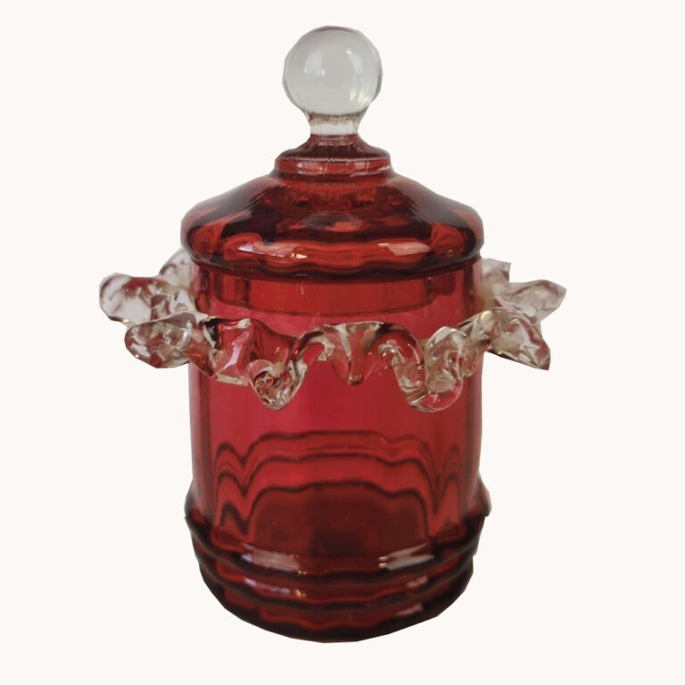 Cranberry glass powder/dresser jar