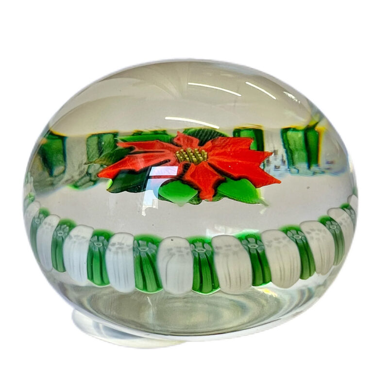 Vintage glass paperweight, Christmas Poinsettia By Perthshire, 1976