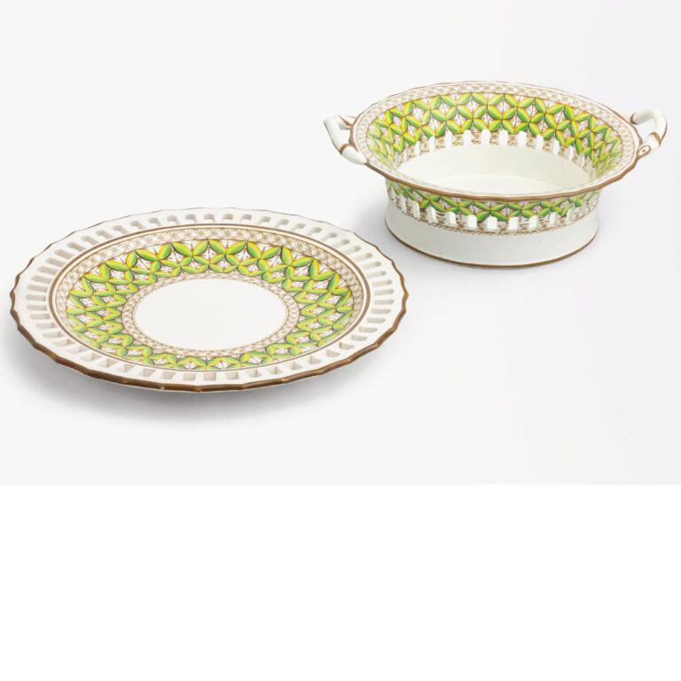 Pair of Spode porcelain chestnut baskets and under plates