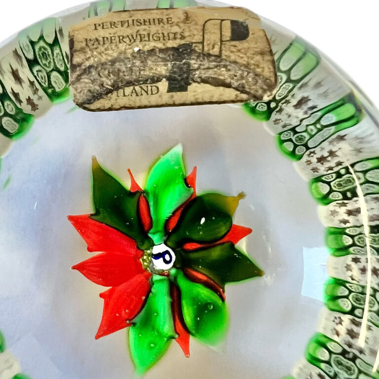 Vintage glass paperweight, Christmas Poinsettia By Perthshire, 1976