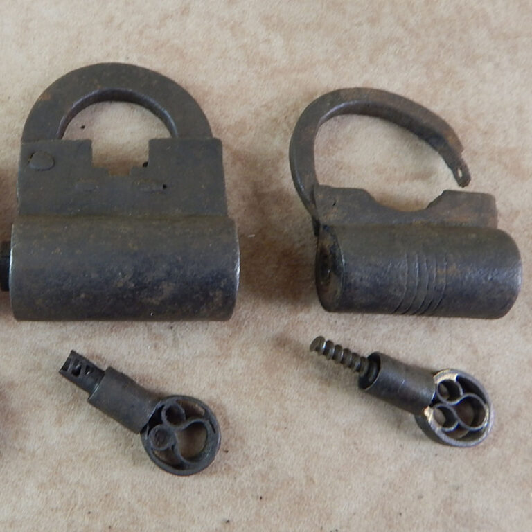 Antique screw-key iron padlocks