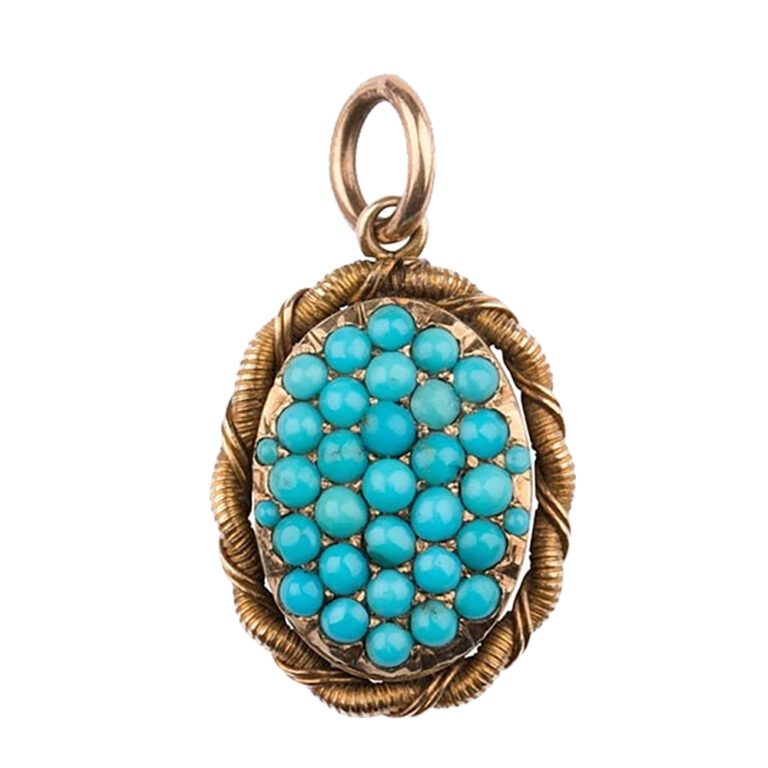 Georgian locket in 15ct gold and set with turquoise