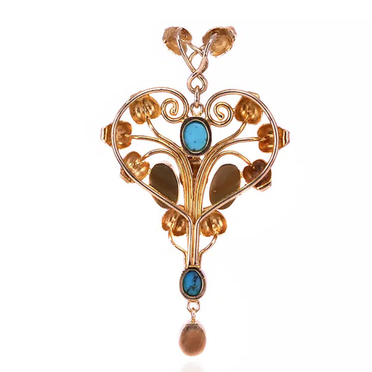 Art Nouveau pendant set with natural turquoise and mother of pearl
