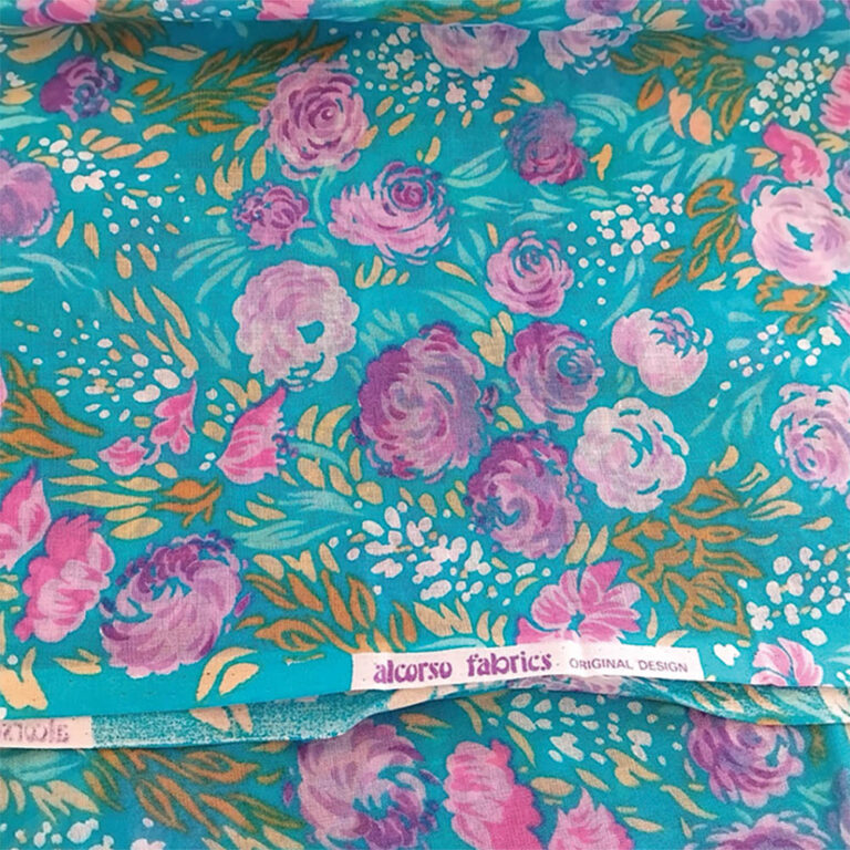 Vintage ‘60s/70s blue and pink floral dress fabric