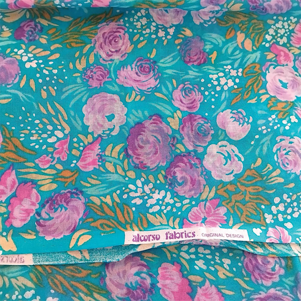 Vintage ‘60s/70s blue and pink floral dress fabric