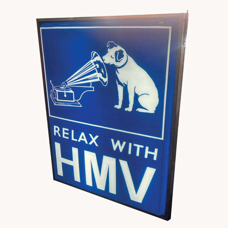 An oversized HMV double-sided vintage lightbox