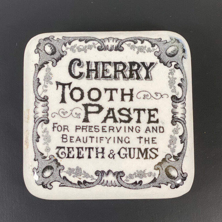 Victorian transferware Cherry Toothpaste pot lid With an unusual square lid