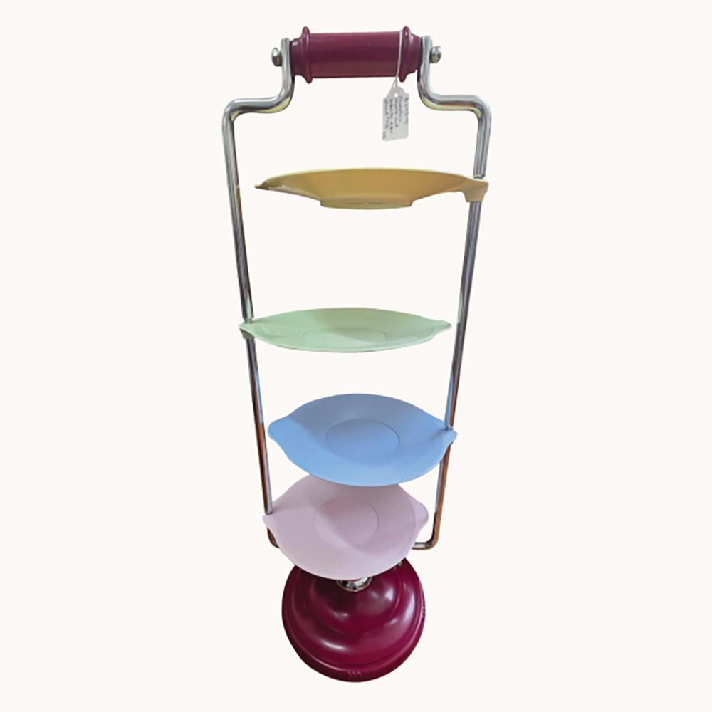 An Australian mid century cake stand in chrome and Bakelite c.1950.