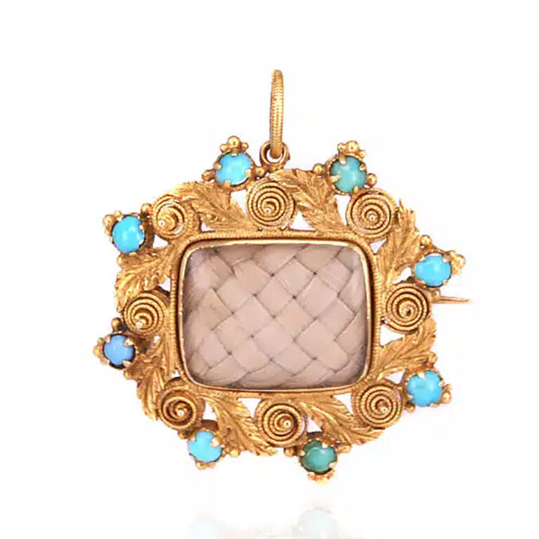 Antique turquoise and hair locket pendant