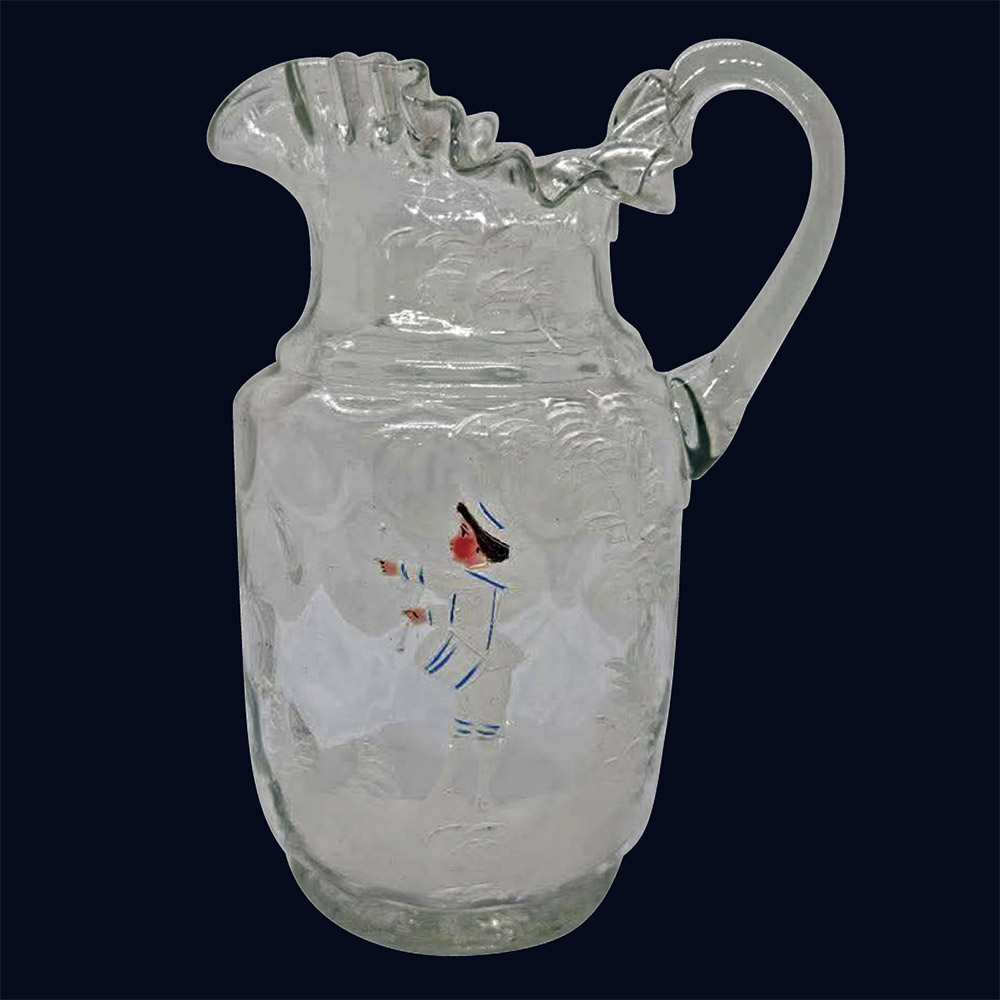 Mary Gregory style clear glass jug