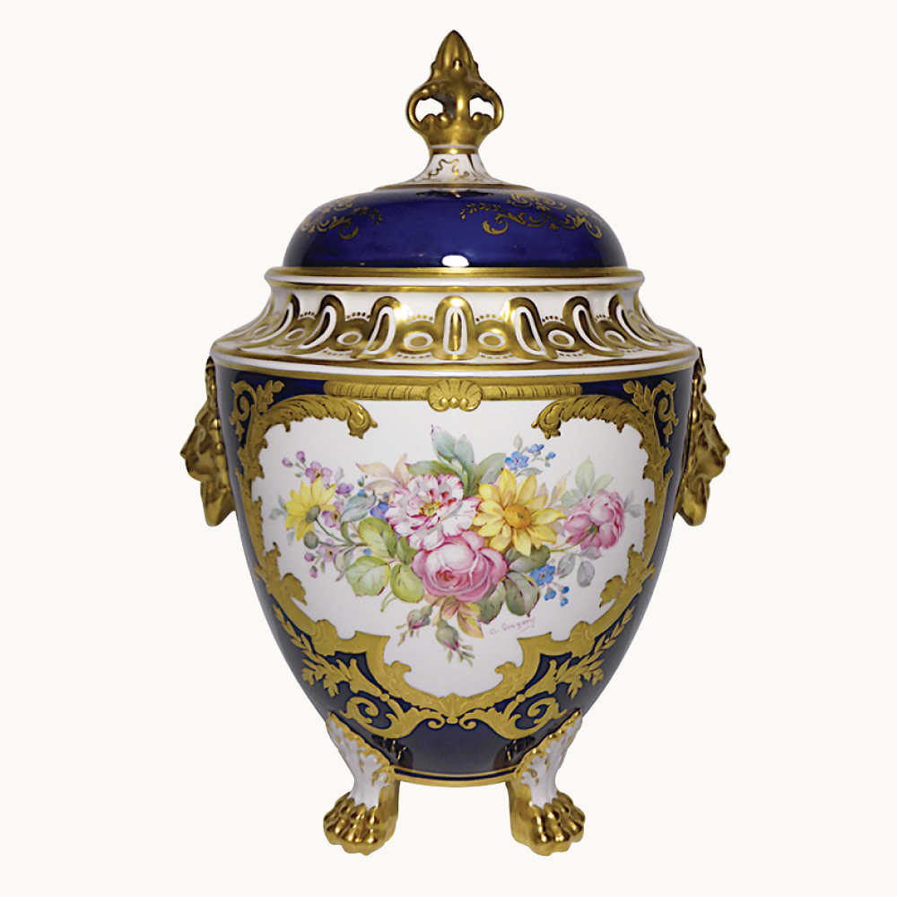 Royal Crown Derby urn, hand painted and gilded, signed Albert Gregory