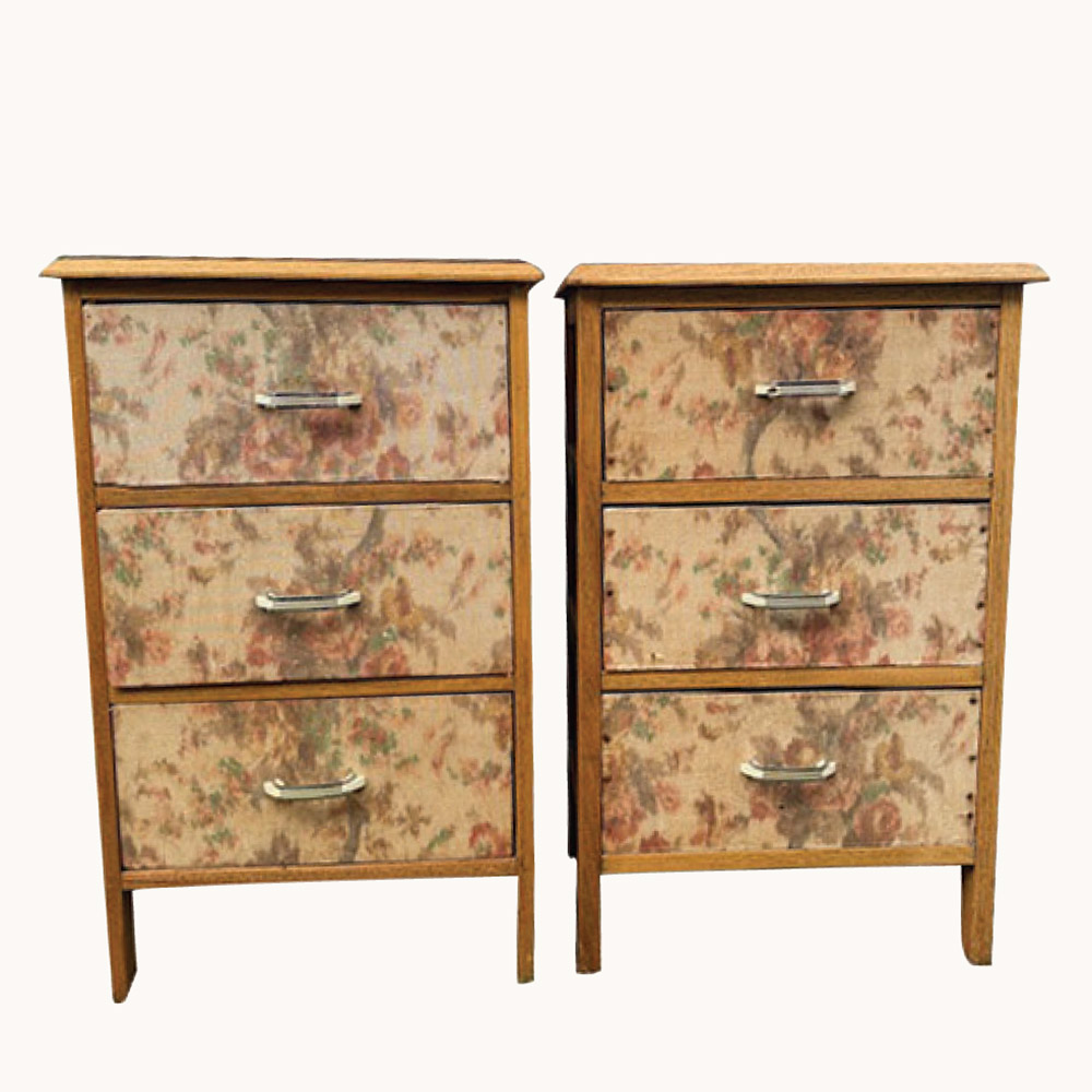 Pair 1930s oak Depression era drawers