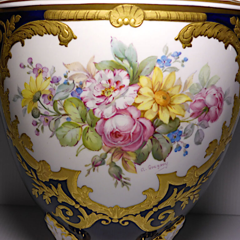 Royal Crown Derby urn, hand painted and gilded, signed Albert Gregory