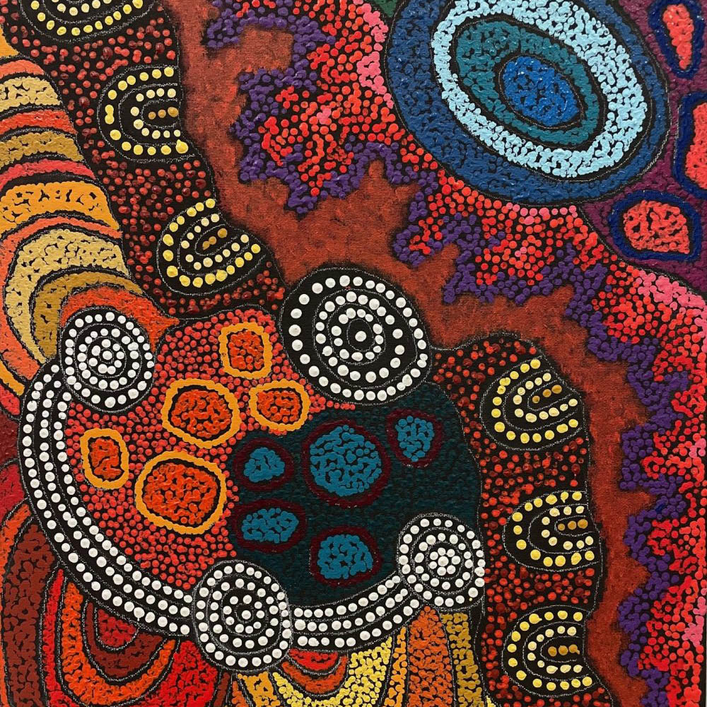 acrylic indigenous painting on stretched canvas by Damien and Yilpi Marks