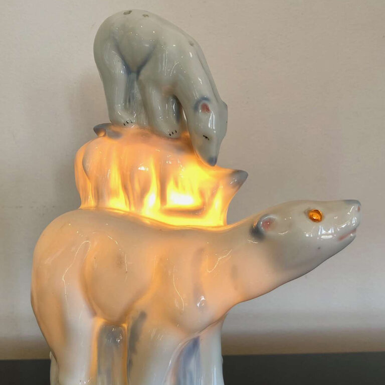 Polar bear Art Deco porcelain lamp