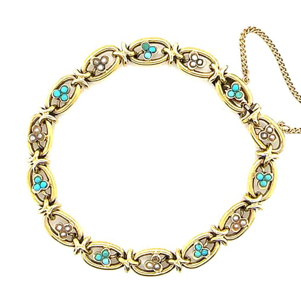 15ct gold, turquoise and seed pearl bracelet