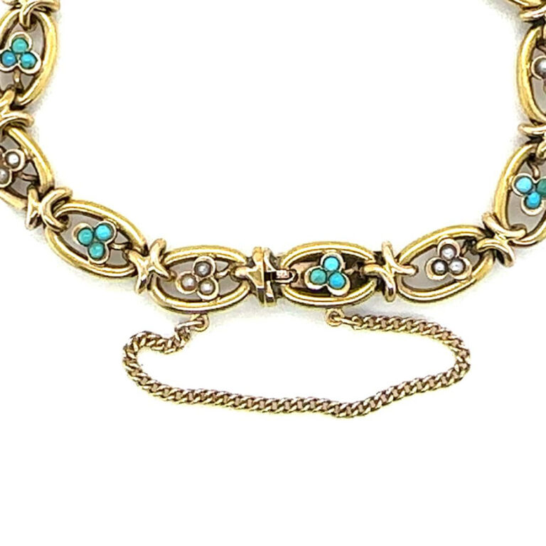 15ct gold, turquoise and seed pearl bracelet