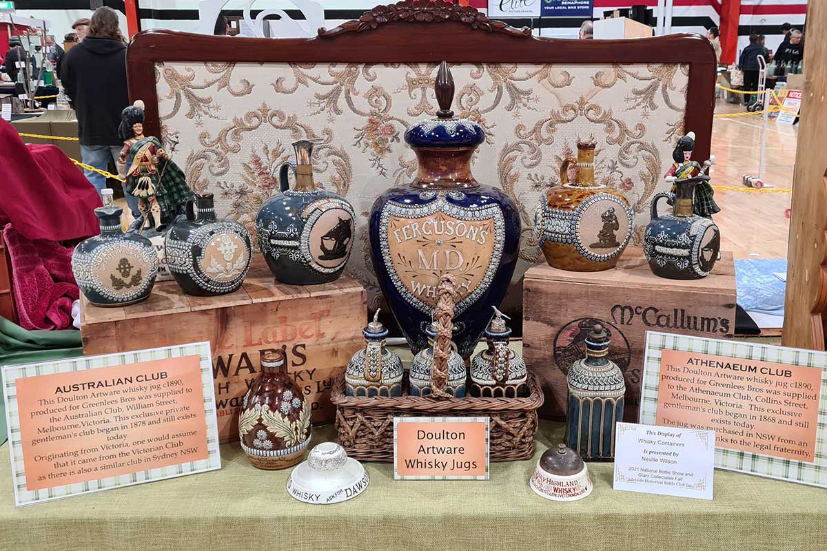 Doulton Whiskey Jugs display at SA Collectables Fair.
