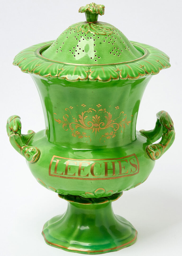 19th century green glazed earthenware leech jar