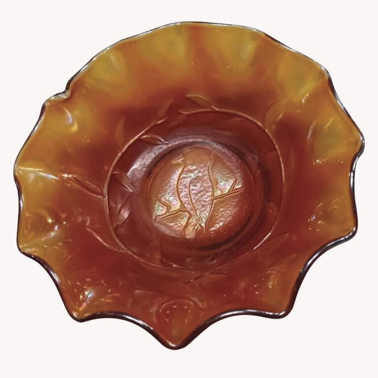 A 1923 registered Crown Crystal Kingfisher carnival glass bowl