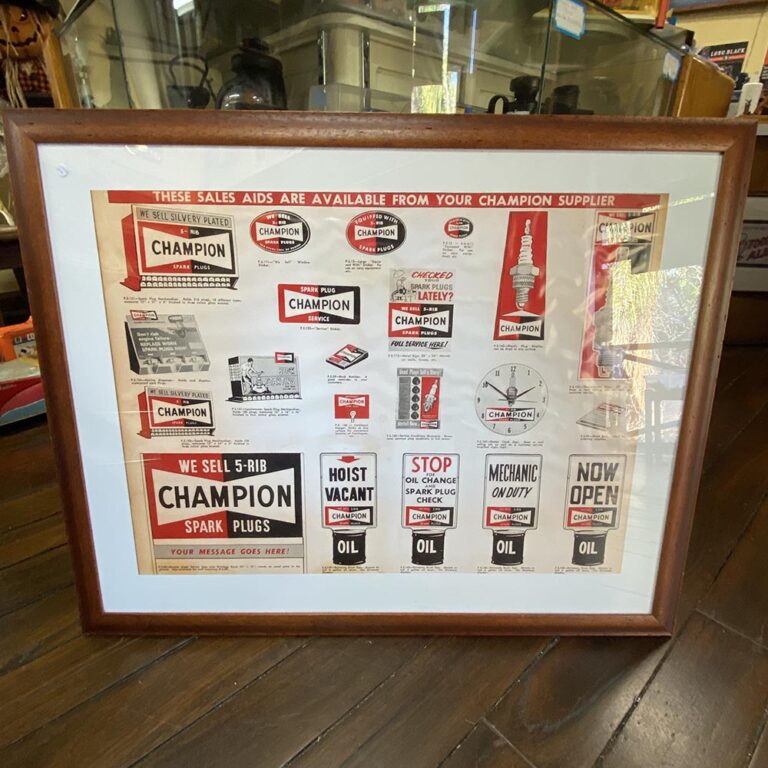 Original framed Champion Spark Plug advertising poster