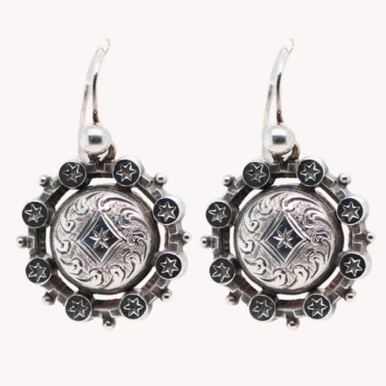 Pair silver drop Victorian earrings