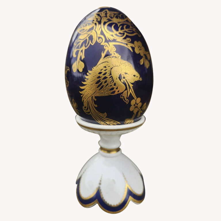 Royal Crown Derby egg on stand with gold leaf and numbered