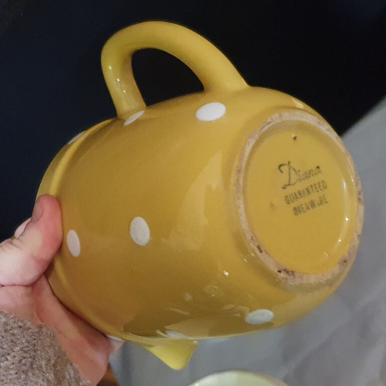 Australian pottery Diana Pottery yellow spots mixing bowl and jug