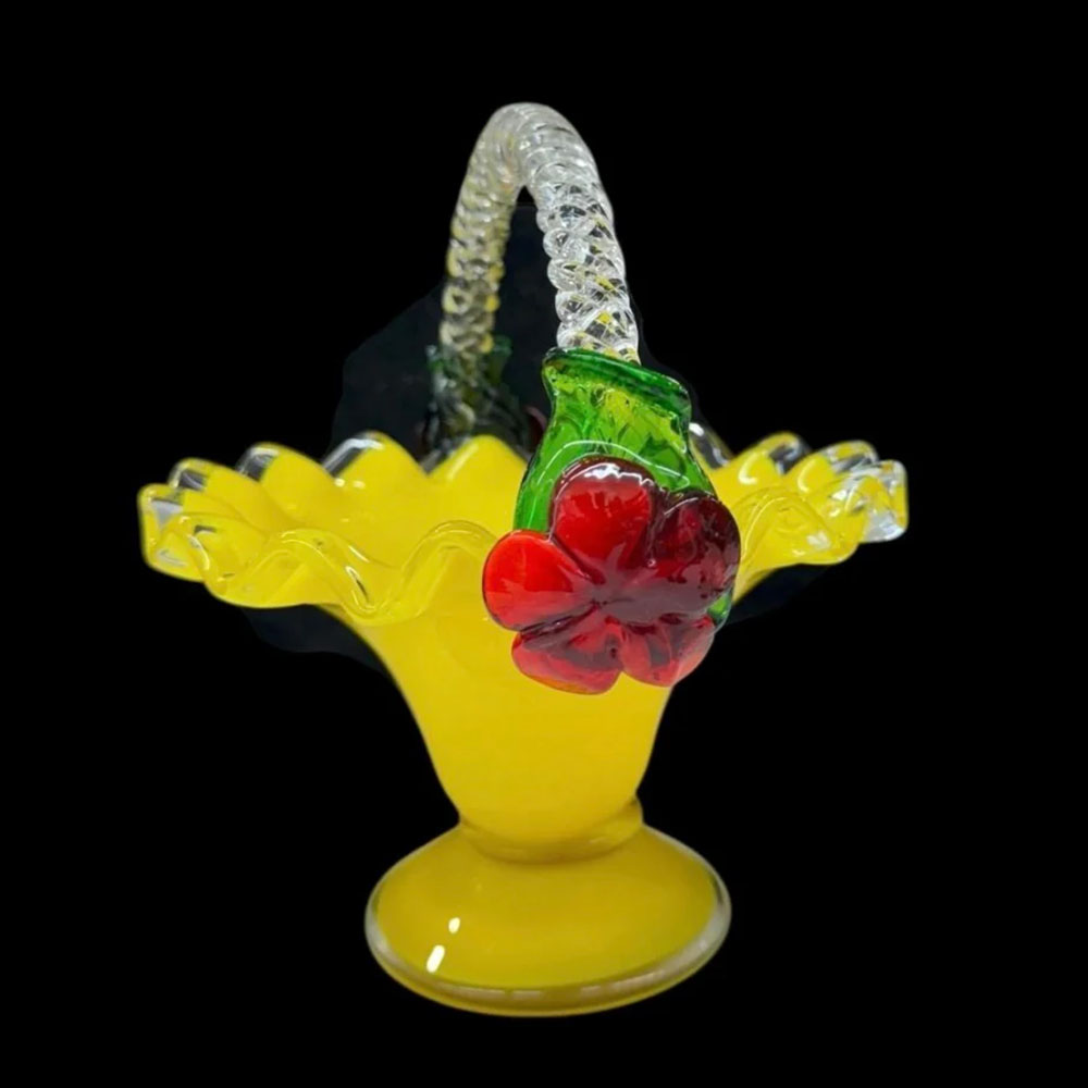 Vintage hand blown art glass basket