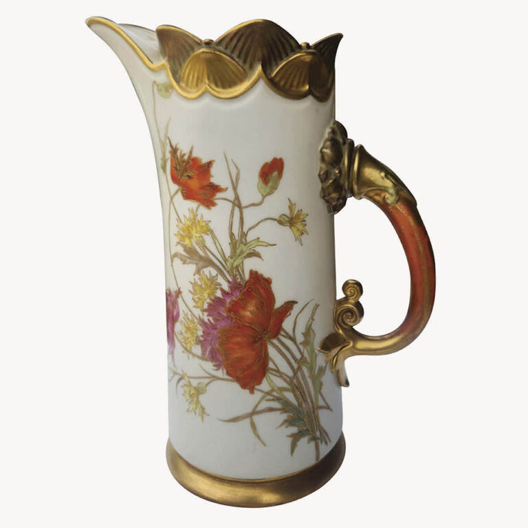 Royal Worcester hand painted jug with gold leaf, numbered.