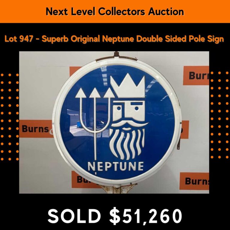 Neptune restored Lighbox pole sign at Burns & Co. Auctions