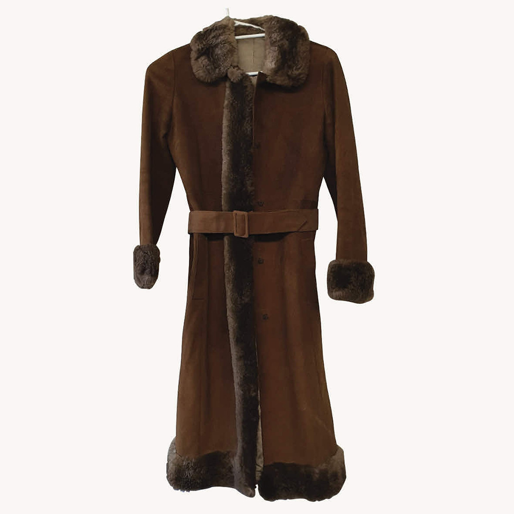 A stunning vintage 1970s Afghan suede coat with lambswool cuffs and collar. By Lisal of Melbourne