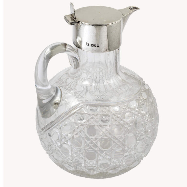 Late Victorian sterling silver and cut glass claret jug, London, 1897, William Gibson & John L. Langman