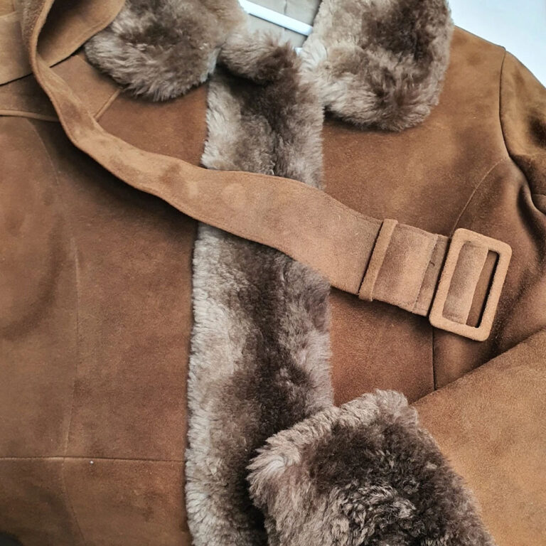 A stunning vintage 1970s Afghan suede coat with lambswool cuffs and collar. By Lisal of Melbourne