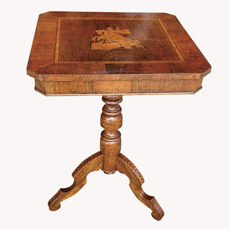 Exquisite 19th century Italian Sorrento inlaid pedestal table depicting St George Slaying the Dragon